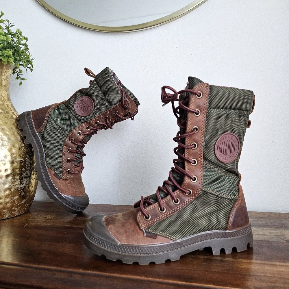 Palladium Baggy Zip Combat Hiking Boots – Brown / Olive Green Women’s Size 6